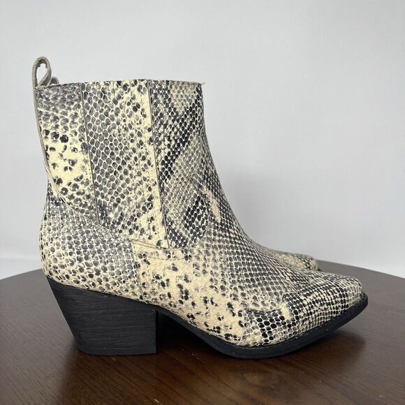Matisse Avery Ankle Boots Women's 8.5M Beige Snakeskin Print Leather Pointed Toe - Picture 5 of 16